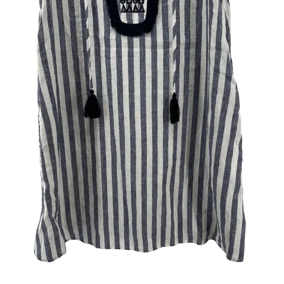 Antibes Blanc Blue White Linen Tunic Dress Preppy Beach Women's Medium - Picture 3 of 8